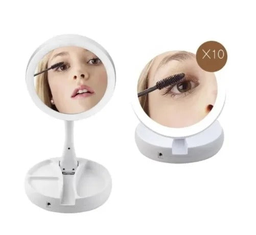 Espelho Maquiagem Aumento 10x Dupla com Luz Led Brilhassa