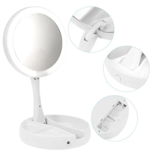 Espelho Maquiagem Aumento 10x Dupla com Luz Led Brilhassa