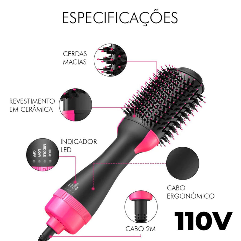 Escova Secadora Alisadora Profissional 3 em 1 Brilhassa