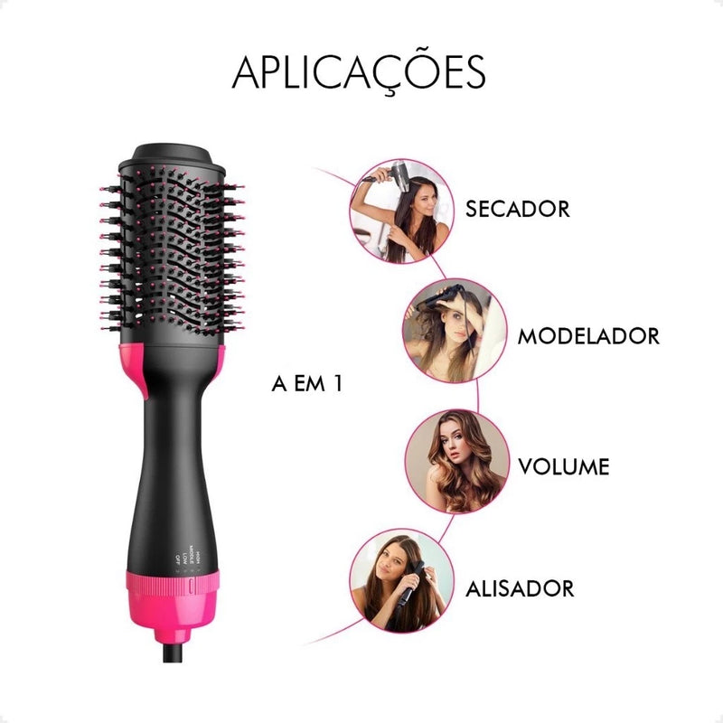 Escova Secadora Alisadora Profissional 3 em 1 Brilhassa